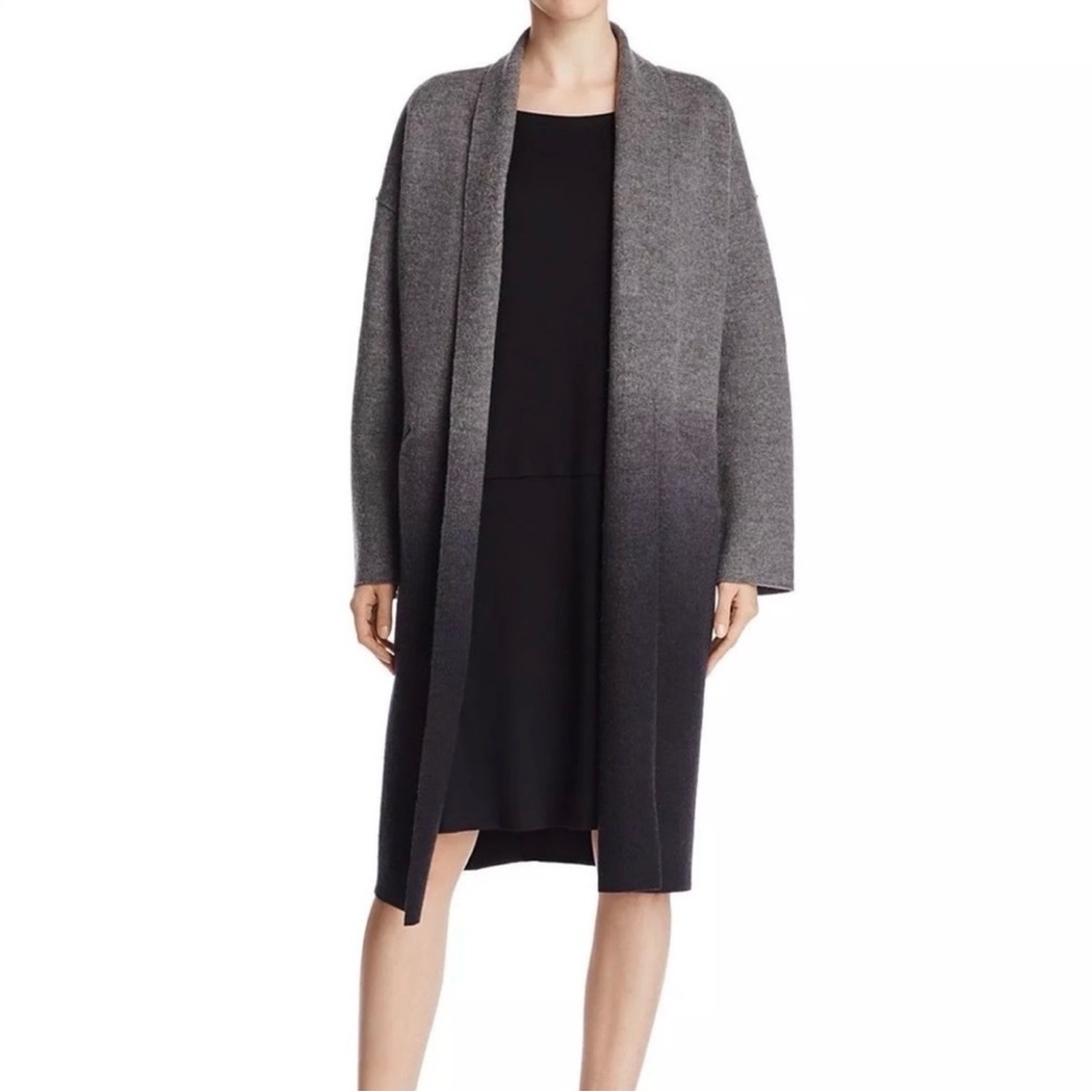 Eileen Fisher ash/charcoal ombré boil wool Kimono long coat - Picture 3 of 12